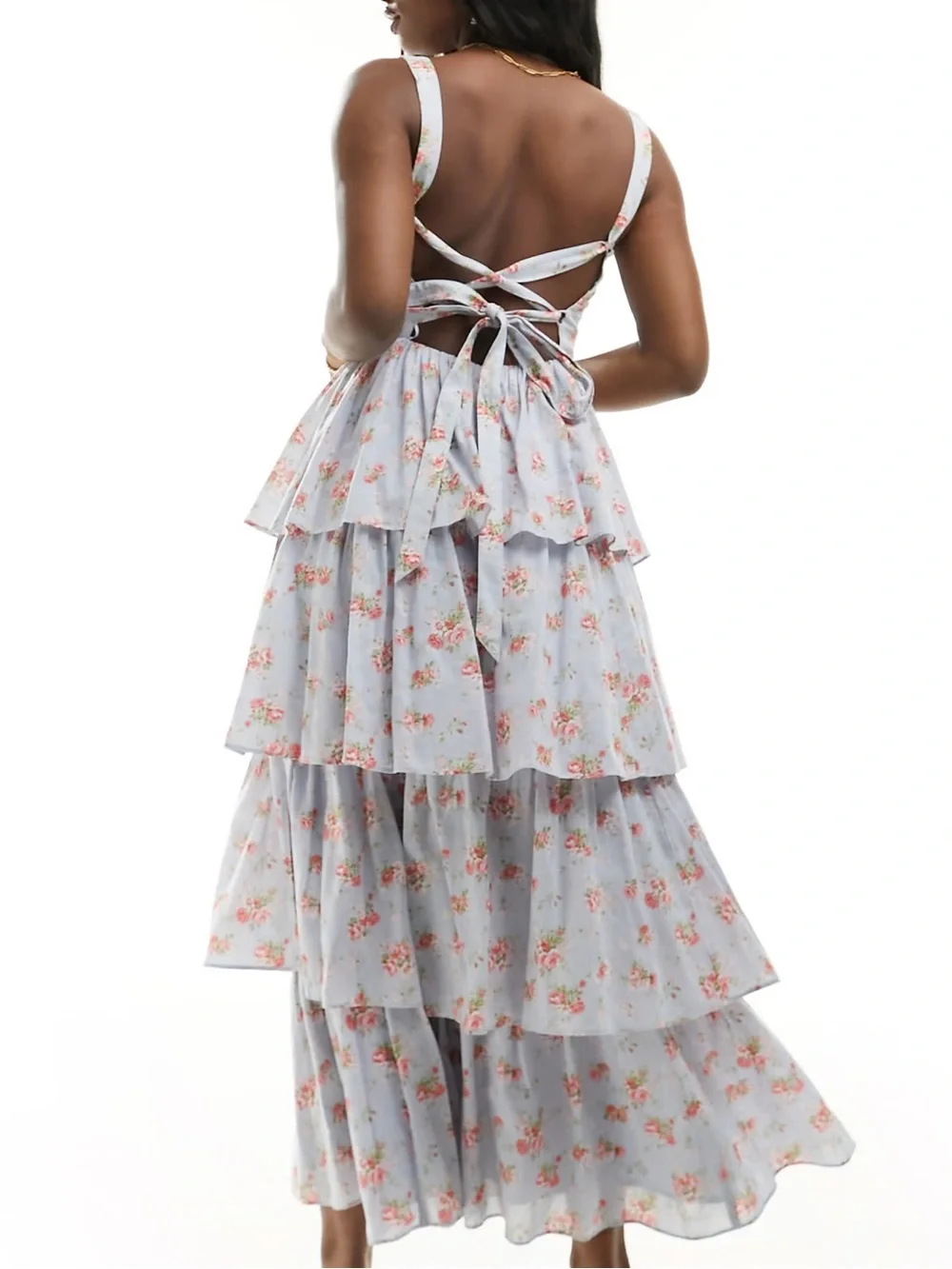 NWT Abercrombie & Fitch Pastel Blue Floral Tiered Maxi Dress